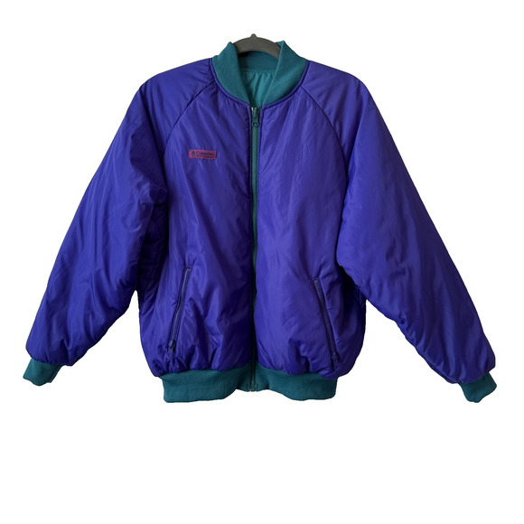 VTG Columbia Women's L Reversible Radial Puffy Ski Jacket 90's Retro Purple Teal - Picture 1 of 14